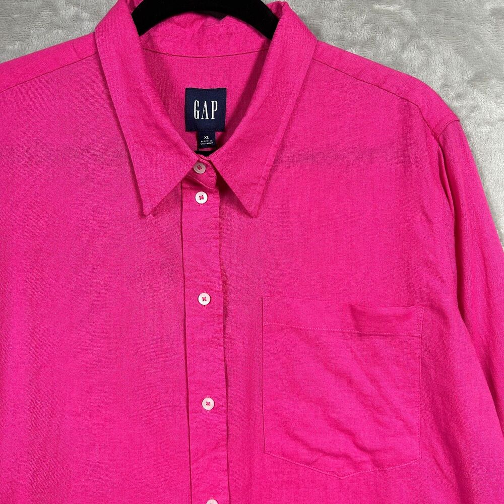 GAP Linen/Rayon Button-Down XL Beetroot Blouse NWT - Curated By Rua'h Kibriya - Picture 2 of 8